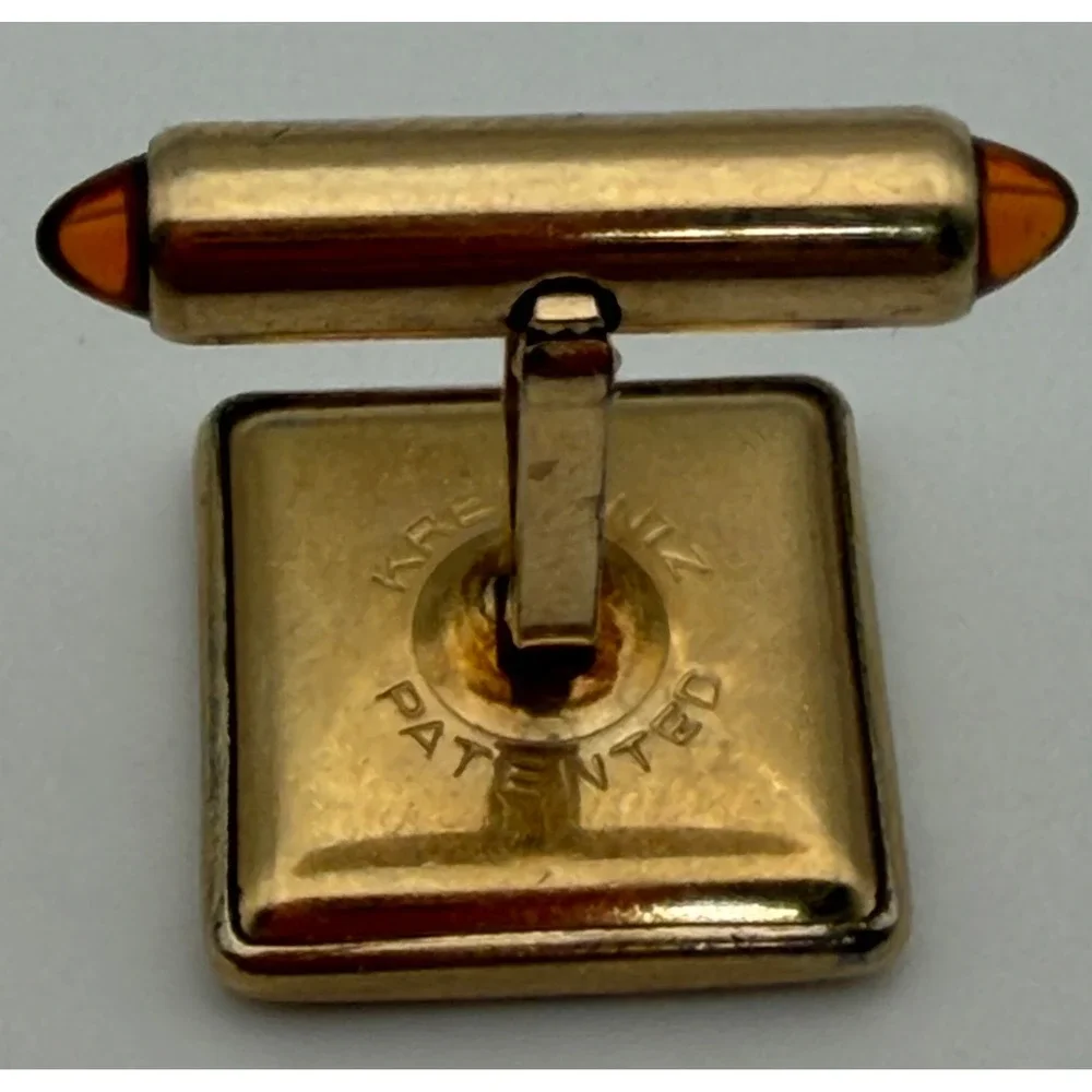 Krementz Vintage Gold Tone Monogram S Square Cufflinks Amber Cabochon Accents